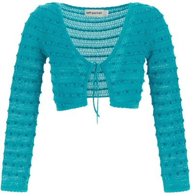 (W) Self-Portrait SS23 藍色透明針織短版開襟衫長袖 180JAGREEN Lookbook (W) Self-Portrait SS23 藍色透明針織短版開襟衫長袖 180JAGREEN