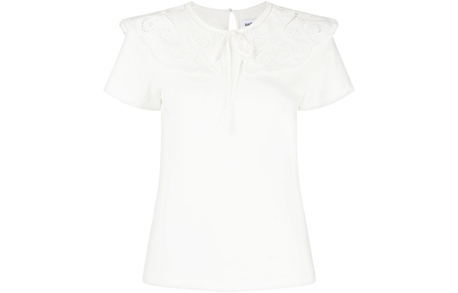 (Women) Self-Portrait SS23 Solid Bow Short-Sleeve Tee White () RS23109TW