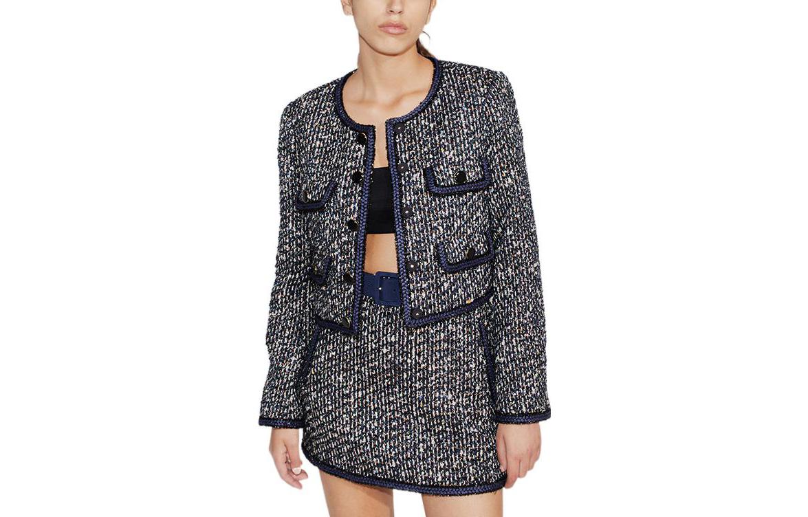 (Women) Self-Portrait SS23 Tweed Sequin Cropped Jacket  - Mixed Black SWF341T00300