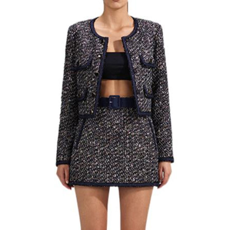 Lookbook (W) Chaqueta Corta Tweed Lentejuelas Self-Portrait SS23 - Negro Mixto SWF341T00300