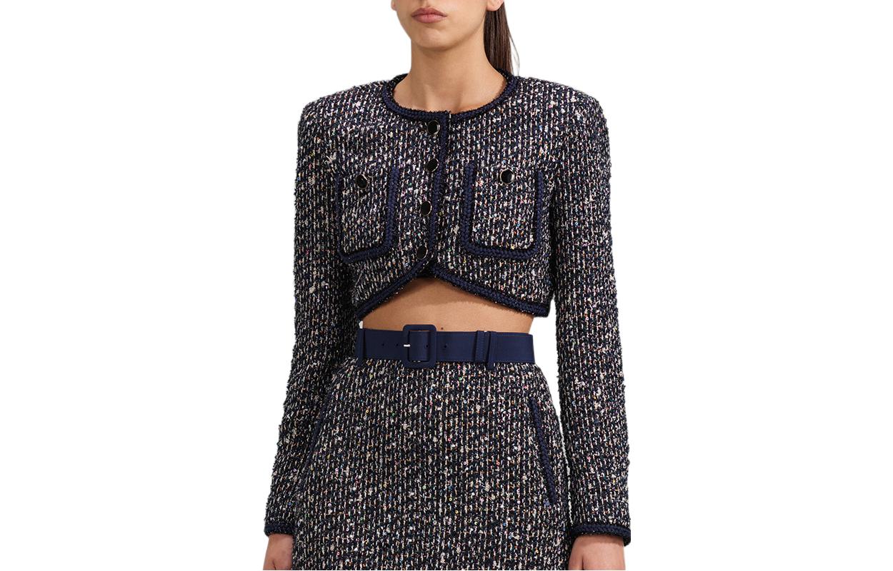 (Women) Self-Portrait SS23 Vintage Tweed Sequin Short Cropped Cardigan Jacket - Black Mix SWF341T00100