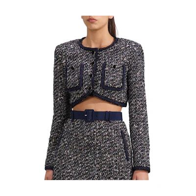 (Women) Self-Portrait SS23 Vintage Tweed Sequin Short Cropped Cardigan Jacket - Black Mix SWF341T00100