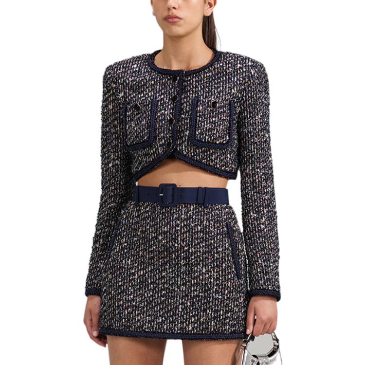 Shop (W) Self-Portrait SS23 Jaket Kardigan Pendek Tweed Vintage Sequin - Black Mix SWF341T00100