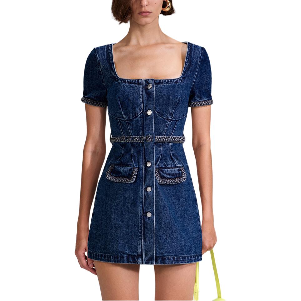 (Women) Self-Portrait SS23 Washed Denim Short Princess Dress - Elegant Evening Wear. SWF342Y18600
