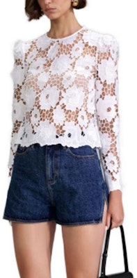 (W) Self-Portrait SS23 Baju Putih Bunga Lengan Panjang Wanita. SWF342C03000 Sizing (W) Self-Portrait SS23 Baju Putih Bunga Lengan Panjang Wanita. SWF342C03000