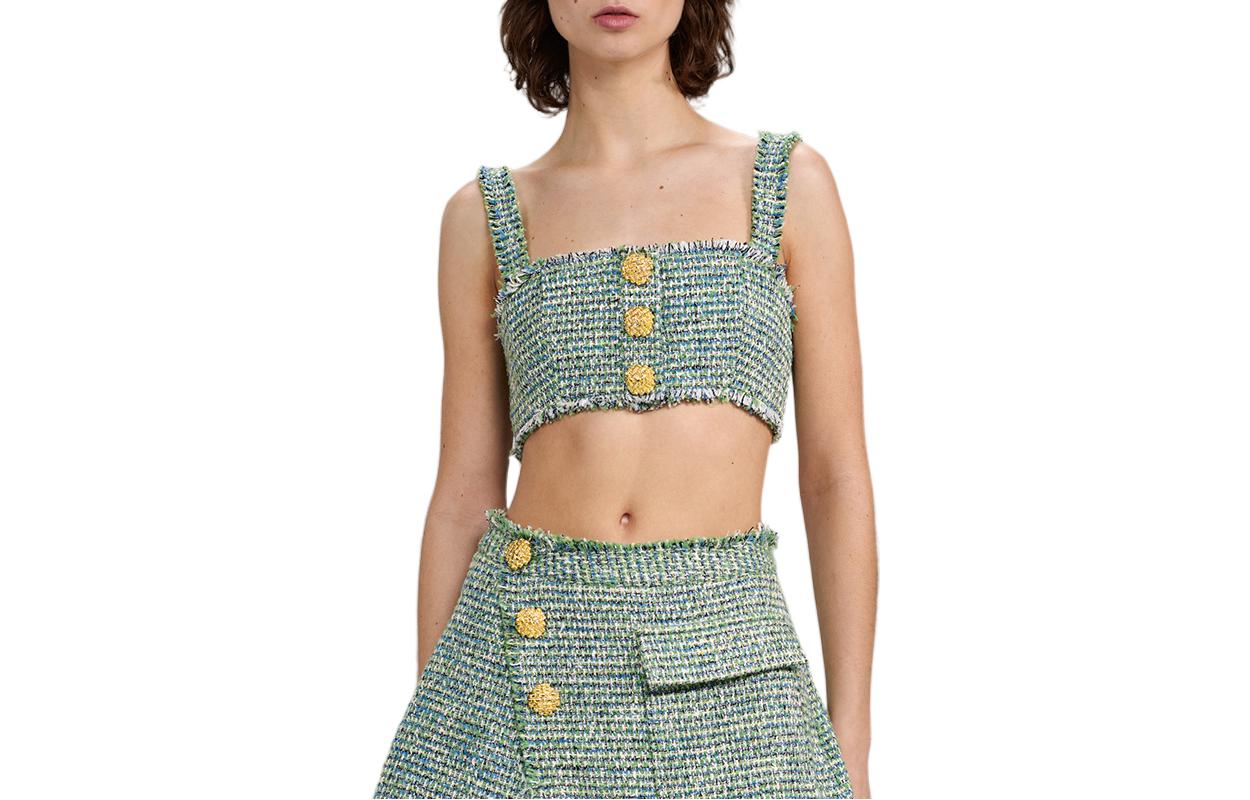 (Women) Self-Portrait Striped Crop Camisole Women’s Light Green Top SWF333C01400