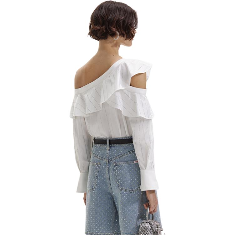 Lookbook (W) Self-Portrait 時尚休閒女裝白色條紋長袖襯衫 SWF352C03600