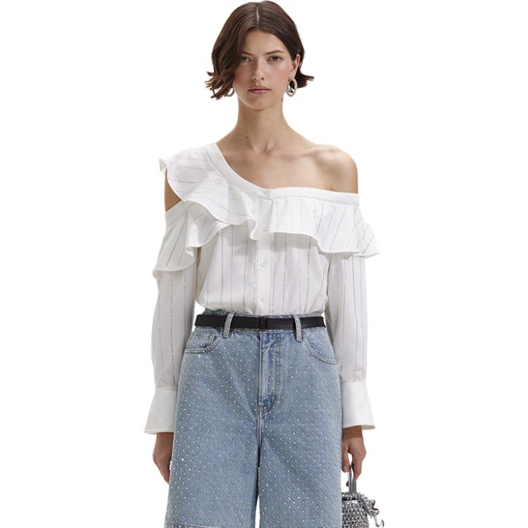 Shop (W) Self-Portrait 時尚休閒女裝白色條紋長袖襯衫 SWF352C03600