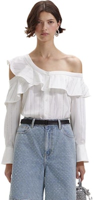 (W) Self-Portrait 時尚休閒女裝白色條紋長袖襯衫 SWF352C03600 Shop (W) Self-Portrait 時尚休閒女裝白色條紋長袖襯衫 SWF352C03600