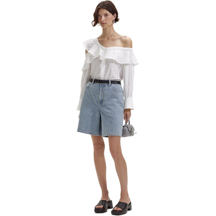 Purchase (W) Self-Portrait 時尚休閒女裝白色條紋長袖襯衫 SWF352C03600