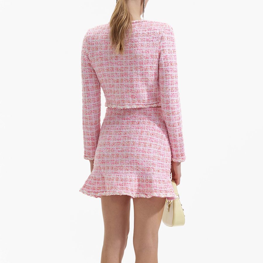 (Women) self-portrait Tweed Button-Up Jacket - Red Pink Plaid Long Sleeve SWF352M04700 圖 4