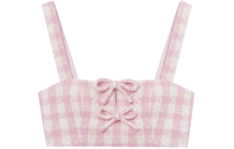 (Women) Self-Portrait Tweed Checkered Bow Strap Dress -  Red Pink Plaid. SWF352B00200