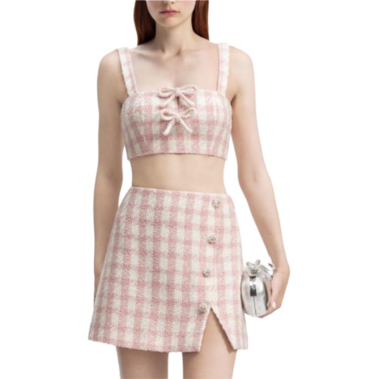 (Women) Self-Portrait Tweed Checkered Bow Strap Dress -  Red Pink Plaid. SWF352B00200 圖 3