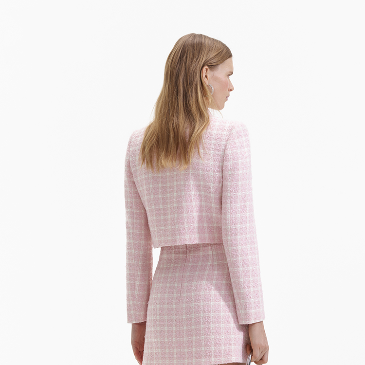 Shop (W) Chaqueta Blazer Roja Rosa de Tweed con Cuello de Self-Portrait. SWF352T01900