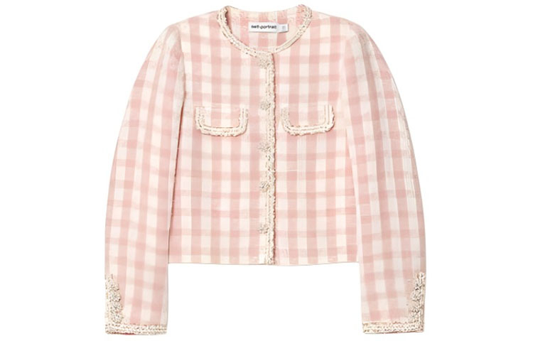 Order (W) Self-Portrait紅粉色格紋水鑽細節粗花呢外套西裝外套 SWF352T01700