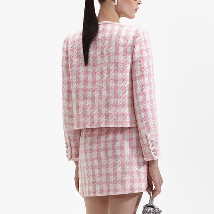 Shop (W) Self-Portrait紅粉色格紋水鑽細節粗花呢外套西裝外套 SWF352T01700