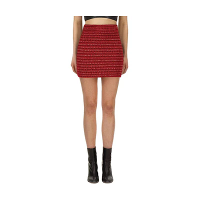 (Women) Self-Portrait Tweed Plaid High-Waist A-Line Mini Skirt - Wine Red Holiday Edition. SWF204M11400