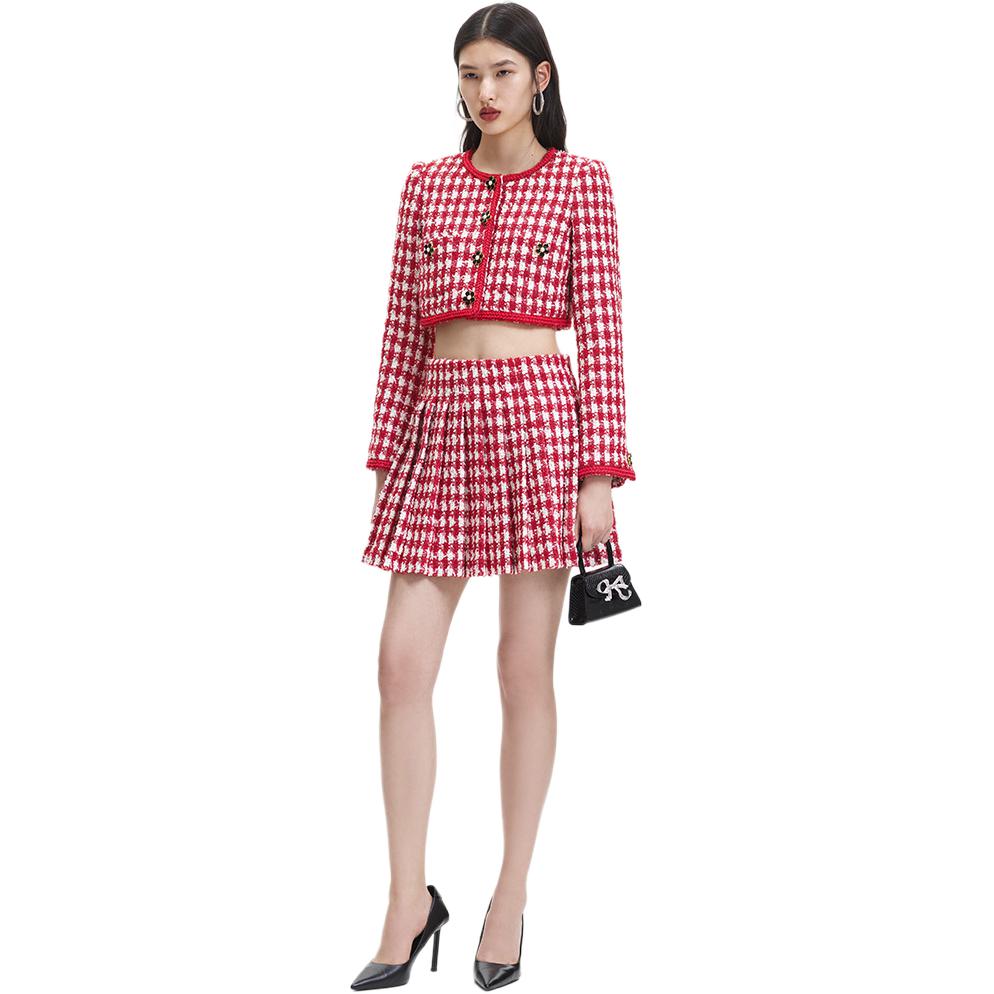 (Women) Self-Portrait Tweed Plaid High Waist Pleated Mini Skirt -  Holiday Edition SWF344Q01900 圖 3