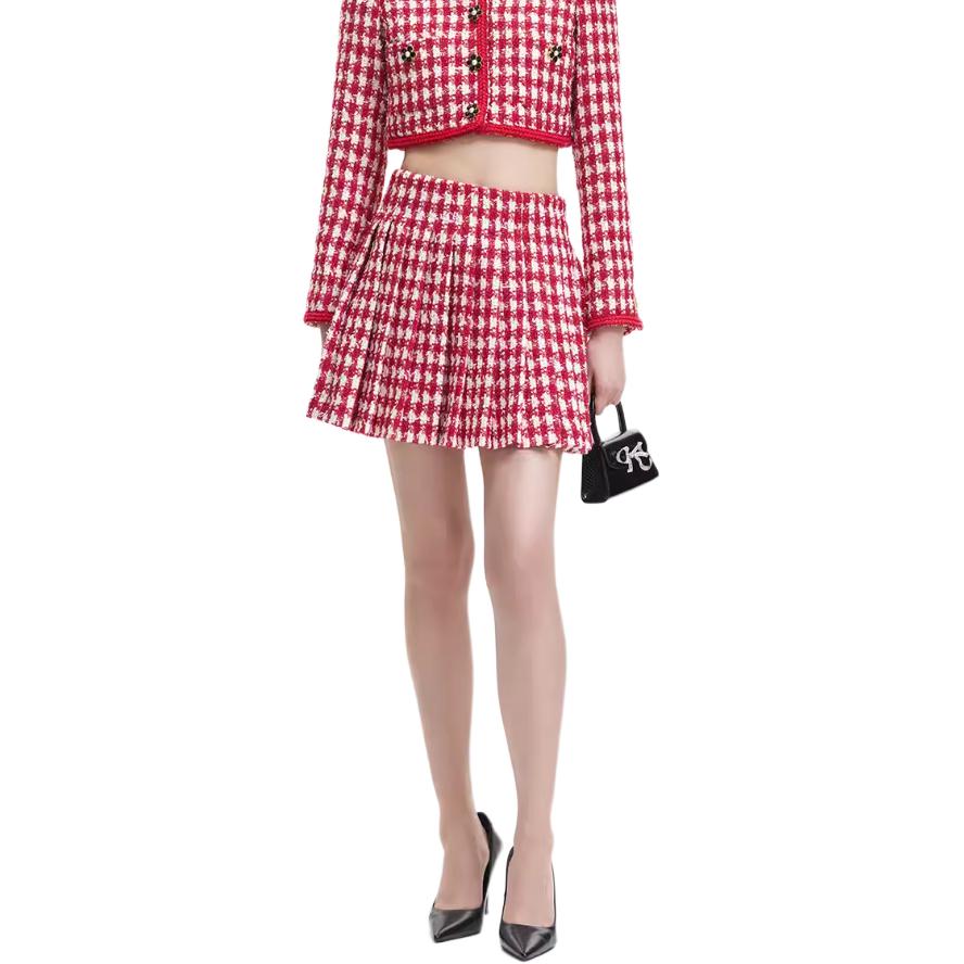 (Women) Self-Portrait Tweed Plaid High Waist Pleated Mini Skirt -  Holiday Edition SWF344Q01900 圖 5