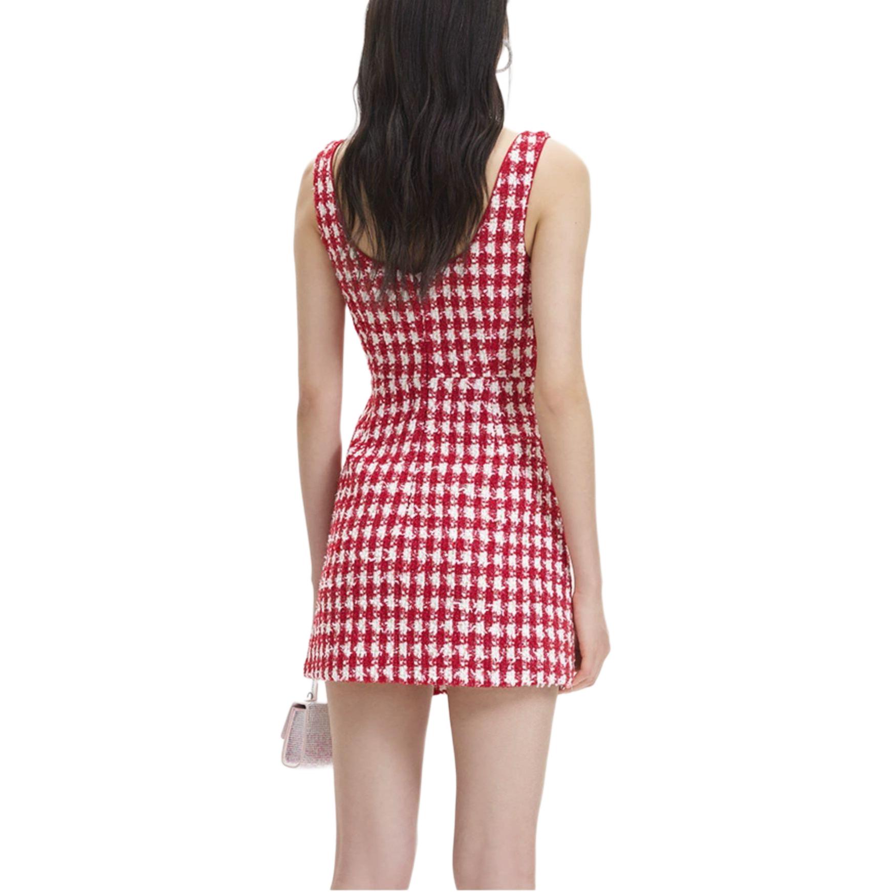 (Women) Self-Portrait Tweed Sleeveless Dress Red Pink Checkered  Fashion SWF344Y20900 圖 4