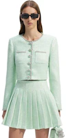 Order (Women) Self-Portrait Tweed Straight Button-Up Jacket Mint Green Long Sleeve SWF351C01900