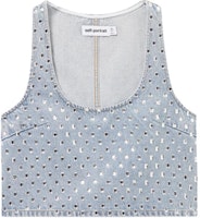 (Women) Self-Portrait U-Neck Rhinestone Tank Top Women’s Light Denim Blue SWF353B01000 (Women) Self-Portrait U-Neck Rhinestone Tank Top Women’s Light Denim Blue SWF353B01000