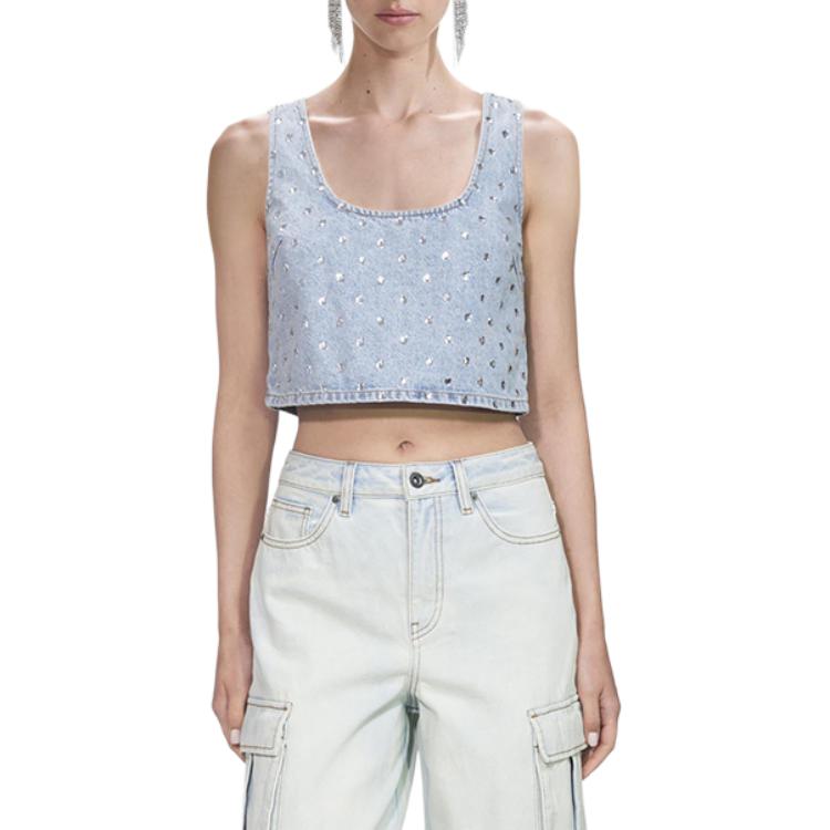 Lookbook (W) Self-Portrait U領水鑽背心女裝 淺牛仔藍 SWF353B01000