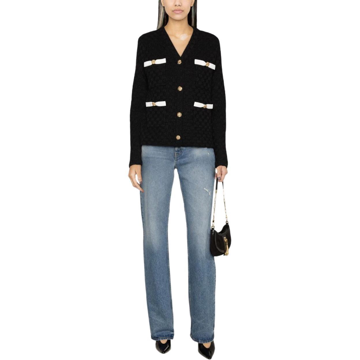 Lookbook (W) Self-Portrait V領針織扣子開襟外套 海軍藍毛衣. RS24153JABL