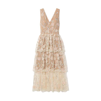 (Women) Self-Portrait V-neck Embroidered Sequin Jacquard Elegant Sleeveless Party Dress SWF352Y16000