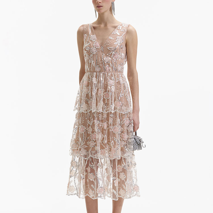 (Women) Self-Portrait V-neck Embroidered Sequin Jacquard Elegant Sleeveless Party Dress SWF352Y16000 圖 3