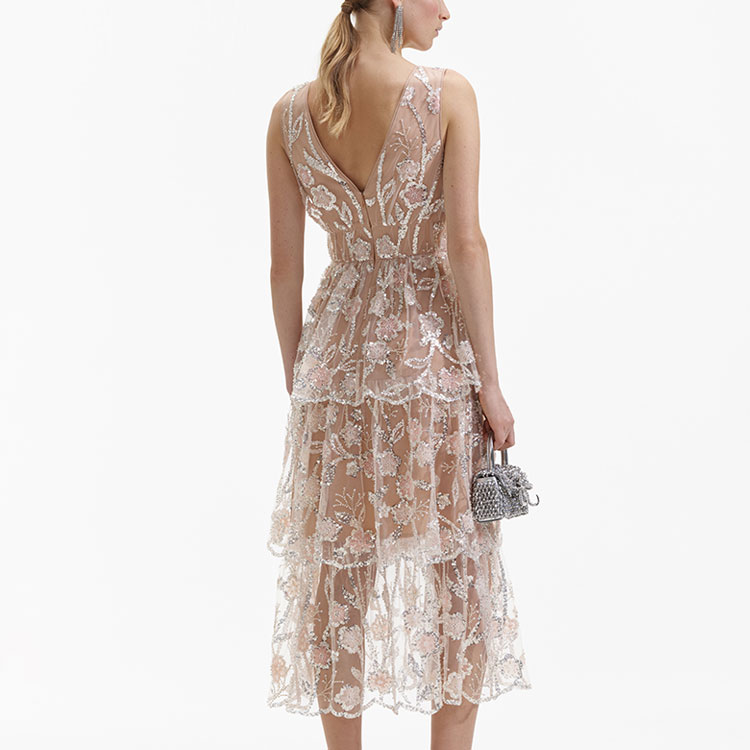 (Women) Self-Portrait V-neck Embroidered Sequin Jacquard Elegant Sleeveless Party Dress SWF352Y16000 圖 4