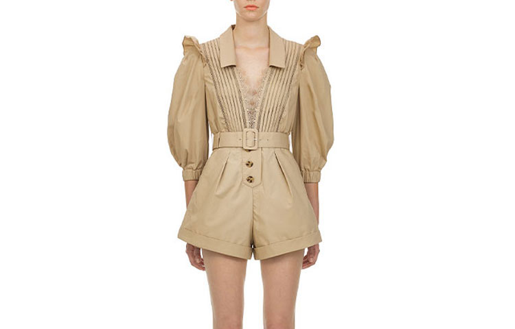 (Women) Self-Portrait V-Neck High-Waist Jumpsuit Women’s Khaki SWF202K05100