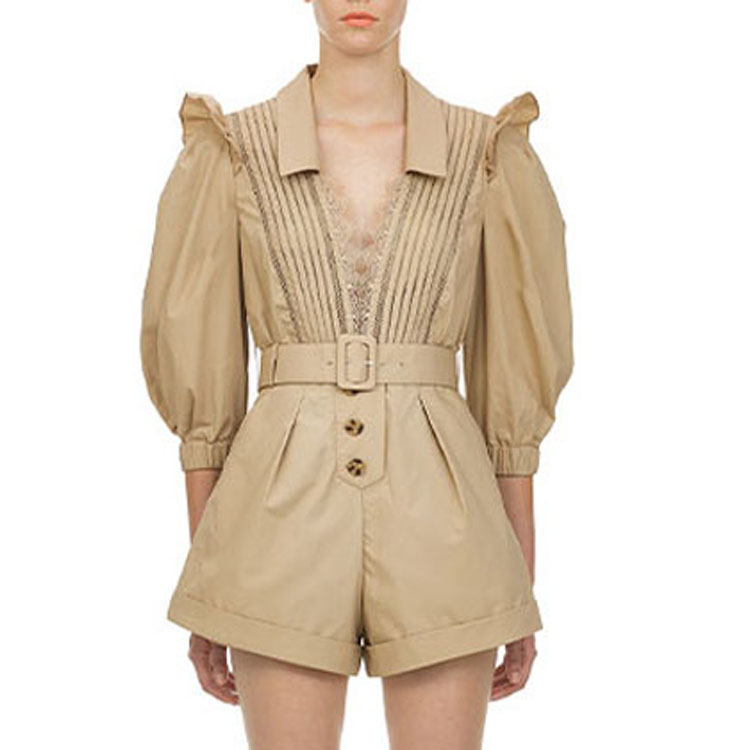 Purchase (W) Self-Portrait 女士V领高腰连体裤 卡其色 SWF202K05100