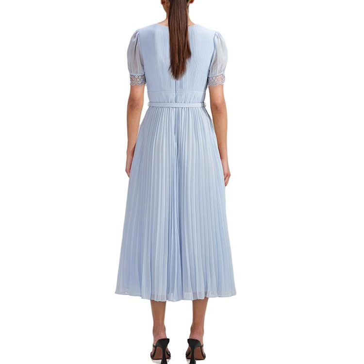 Details for (W) セルフポートレイト Vネックレースパフスリーブプリーツミディドレス - ミスティーブルー SWF341Y05300