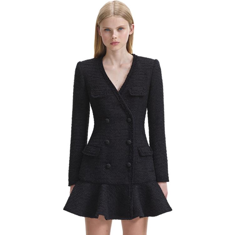 Lookbook (W) Self-Portrait V領長袖連衣裙 女士 經典黑色. SWF344Y15300