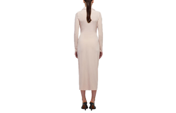 Lookbook (W) Gaun Elegan Self-Portrait V-Neck Ruched Waist Lengan Panjang - Light Coffee. SWF332Y13200