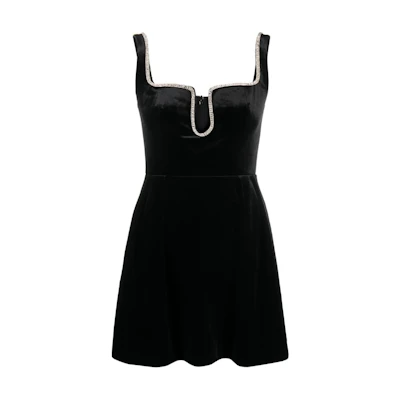 (Women) Self-Portrait Velvet Crystal Trim Sleeveless Mini Dress Women - Black. RS24-031S-B