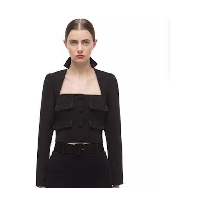 (Women) Self-Portrait Vintage Square Neck Pocket Blazer Cardigan Black Jacket. SWF324C10500
