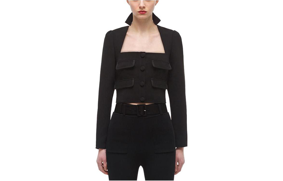 Order (W) Blazer Cardigan Leher Petak Vintage Self-Portrait Hitam dengan Poket. SWF324C10500