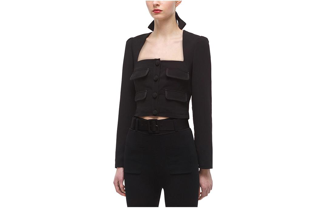 Shop (W) Blazer Cardigan Leher Petak Vintage Self-Portrait Hitam dengan Poket. SWF324C10500