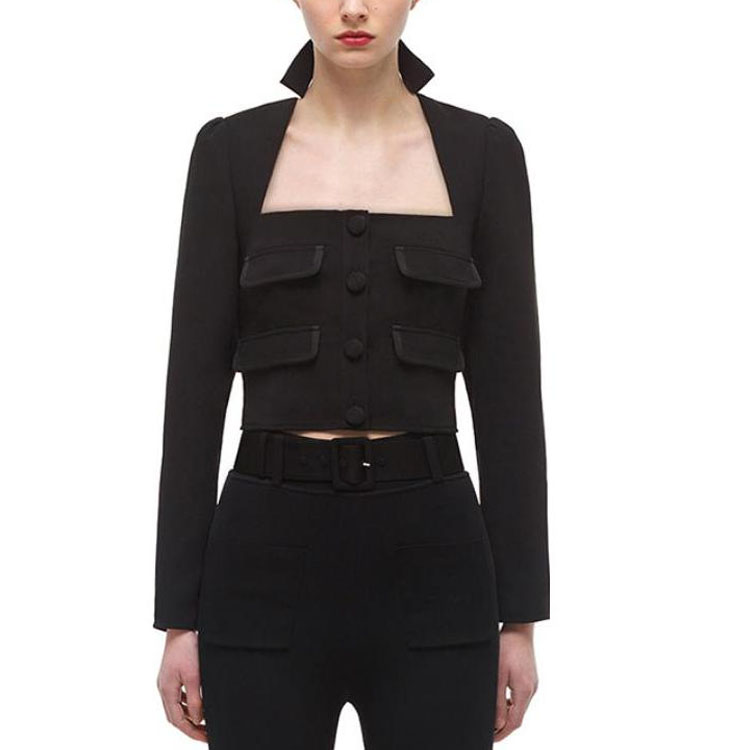 Purchase (W) Blazer Cardigan Leher Petak Vintage Self-Portrait Hitam dengan Poket. SWF324C10500