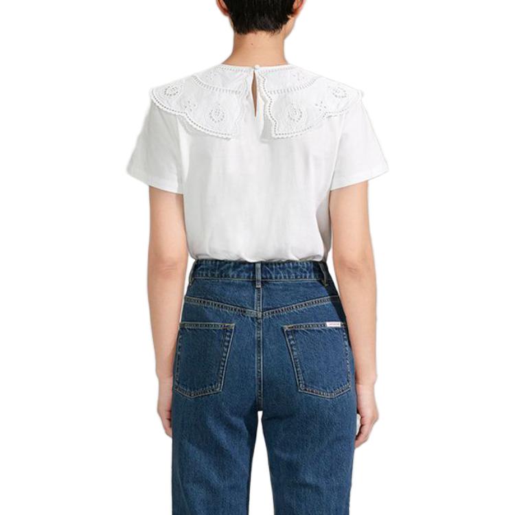 Shop (W) Self-Portrait 白色刺绣花领棉质修身短袖T恤 SWZ33BTX01