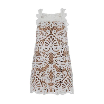(Women) Self-Portrait White Floral Lace Square Neck Sleeveless Short Dress Women PF24108SWWHITE