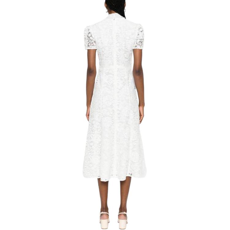 (Women) Self-Portrait White Lace Midi Dress with Bow Tie and Elegant Princess Style. PF23079MWA 圖 4