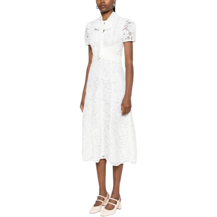 (Women) Self-Portrait White Lace Midi Dress with Bow Tie and Elegant Princess Style. PF23079MWA 圖 5