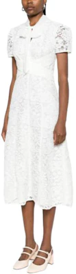 (Women) Self-Portrait White Lace Midi Dress with Bow Tie and Elegant Princess Style. PF23079MWA Purchase (Women) Self-Portrait White Lace Midi Dress with Bow Tie and Elegant Princess Style. PF23079MWA