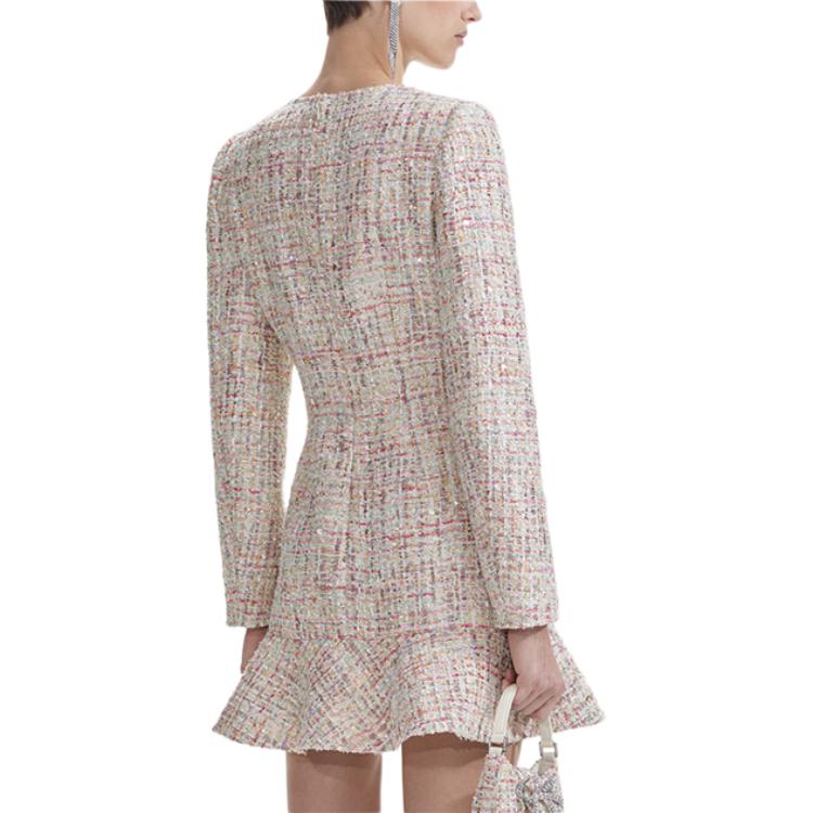 (Women) Self-Portrait White Tweed V-Neck Long Sleeve Mini Dress  Fashion. SWF353Y05900 圖 4