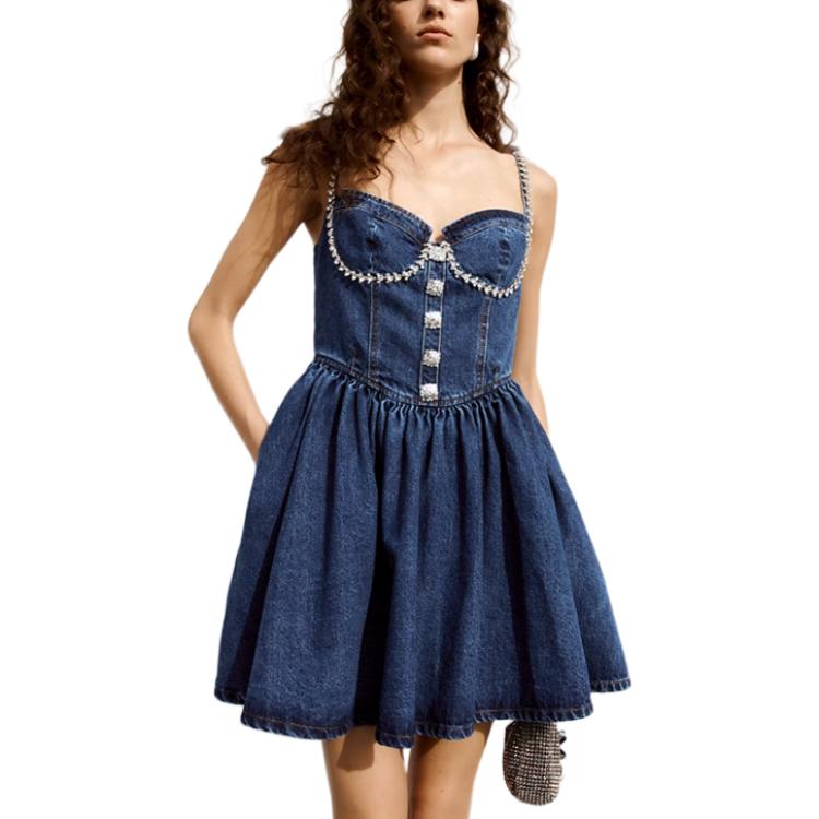 (Women) Self-Portrait Women’s Denim Blue Crystal Embellished Strappy Mini Dress SWF353Y06700 圖 5