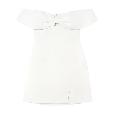 (Women) Self-Portrait Women’s Off-Shoulder Slim Fit Sleeveless Dress in Pure White SWF352Y21700