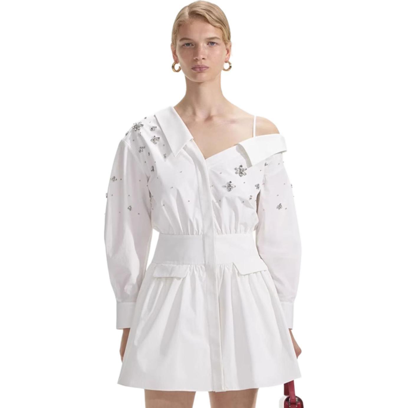 (Women) Self-Portrait Women’s White Embellished Asymmetric Long Sleeve Dress. SWF353Y02100 圖 2